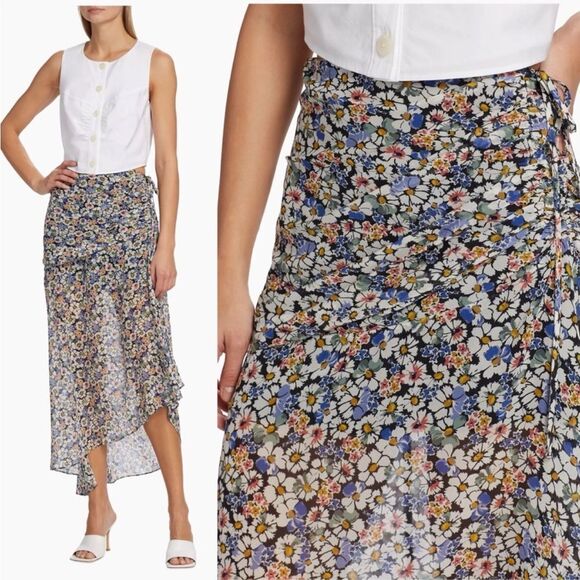 Veronica Beard Floral Silk Chiffon Lucien Midi Skirt Black Multi 0 $498 - Picture 1 of 11